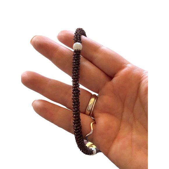 Mod By Design Hand Beaded Mother Of Pearl Crossbody Bag Brown One Size Glam Boho - Picture 9 of 13